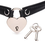 Heart Lock Leather Choker with Lock and Key - Black