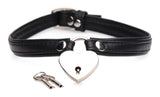 Heart Lock Leather Choker with Lock and Key - Black