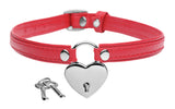 Heart Lock Leather Choker with Lock and Key - Red