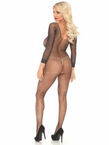Rhinestone Fishnet Long Sleeved Crotchless Bodystocking