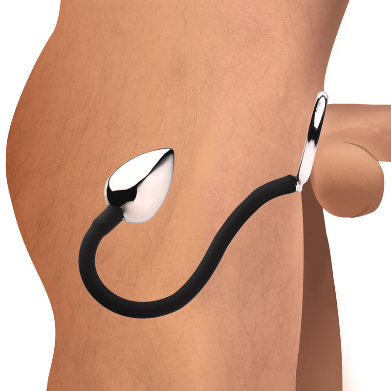 Tug and Plug Cock and Ball Ring with Anal Plug-0