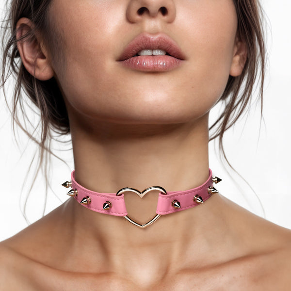 Spiked Heart Choker - Pink-0