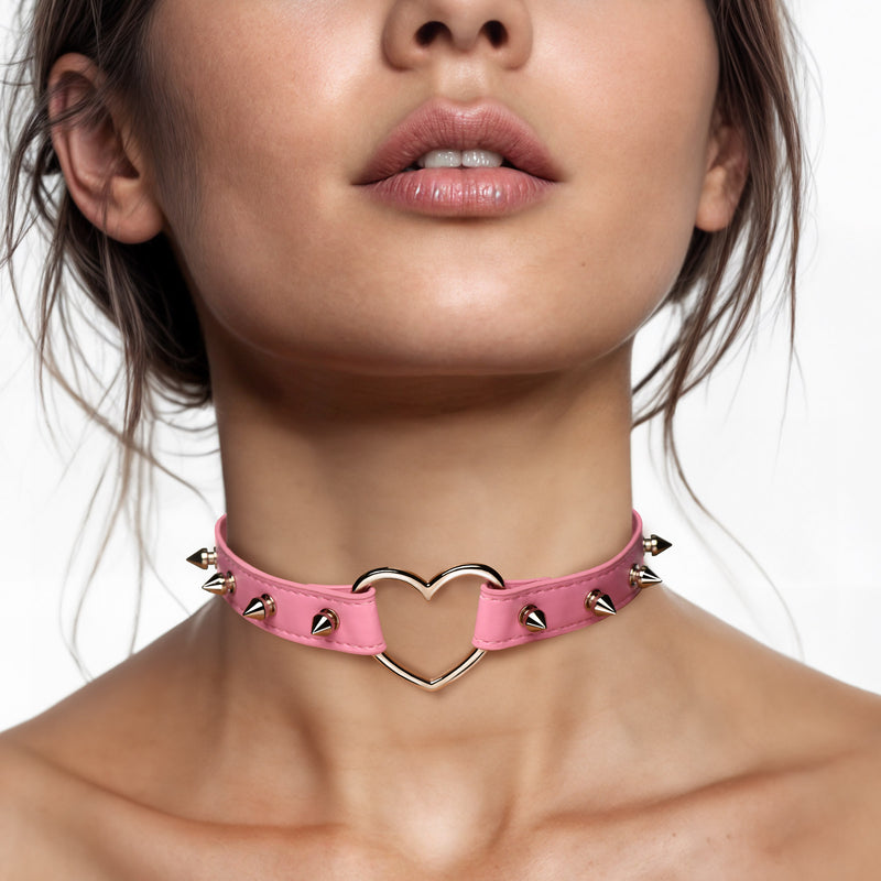 Spiked Heart Choker - Pink-0