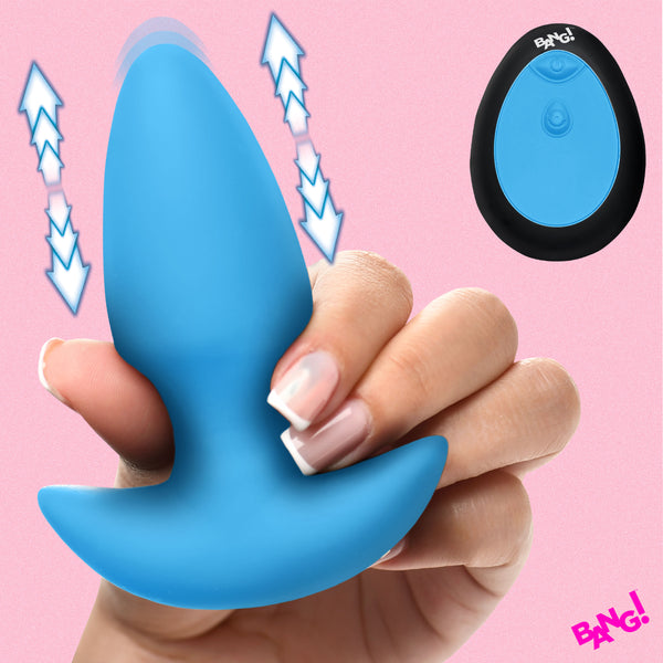 Thrusting & Vibrating Silicone Butt Plug - Blue-0