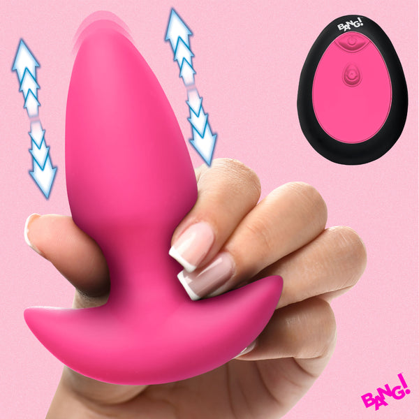 Thrusting & Vibrating Silicone Butt Plug - Pink-0