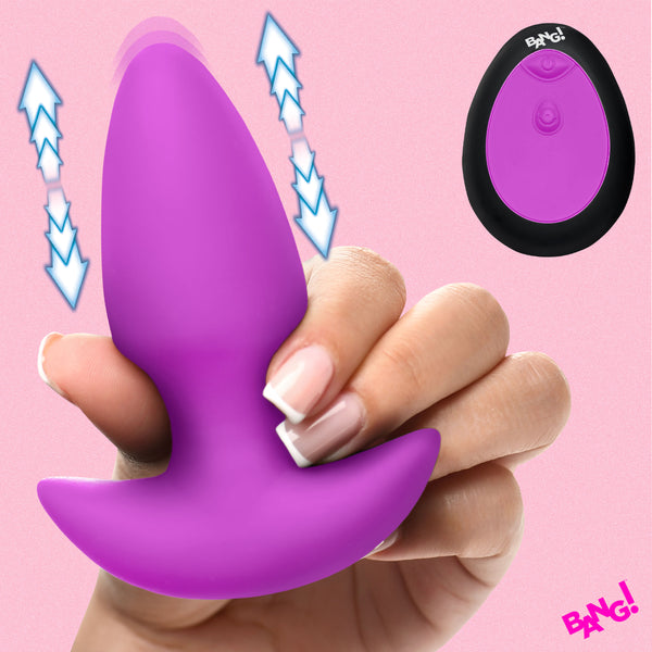 Thrusting & Vibrating Silicone Butt Plug - Purple-0