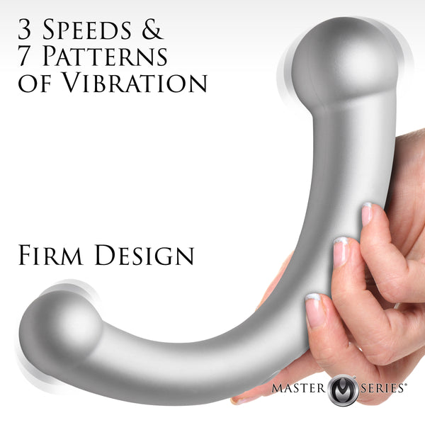 10X Vibra-Crescent Vibrating Silicone Dual-Ended Dildo - Silver-0