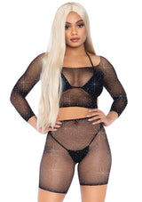 2 PC Rhinestone fishnet long s