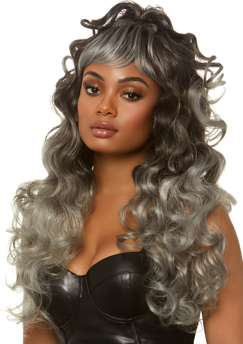 24" Long curly wispy bang wig