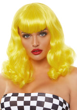 16" Retro bang curly bob wig.