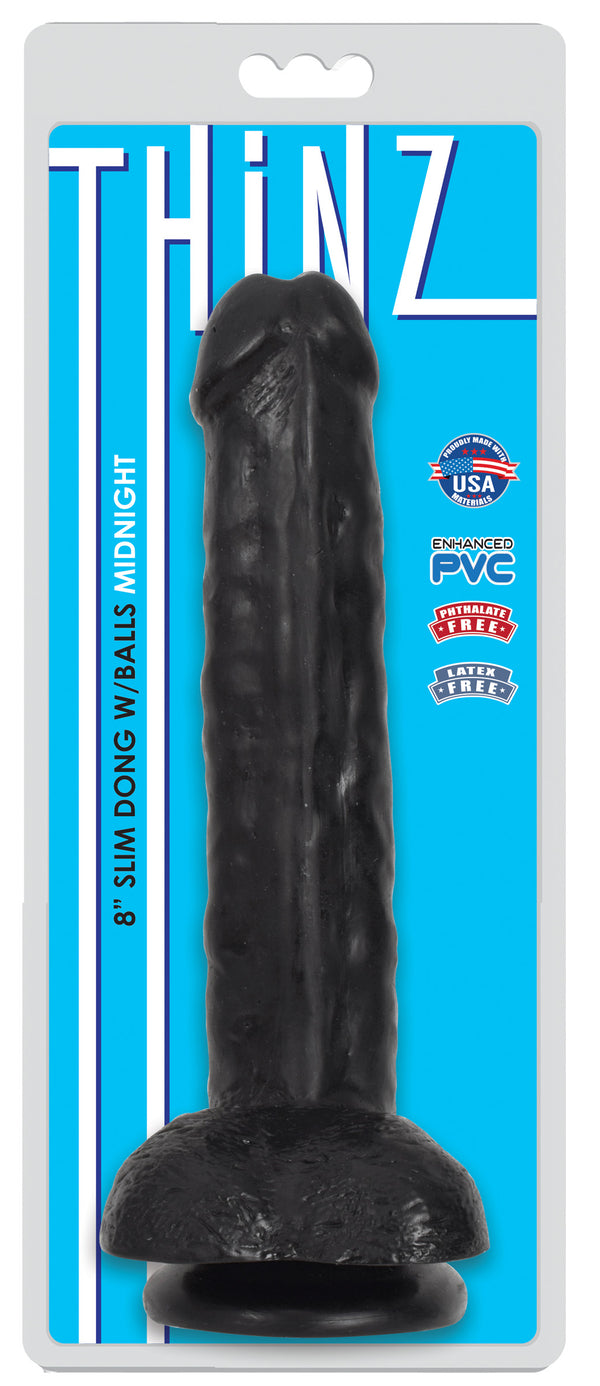 Thinz 8 Inch Slim Dildo with Balls - Black