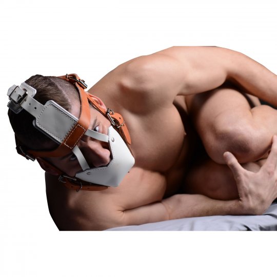White and Tan Hospital Style Leather Muzzle