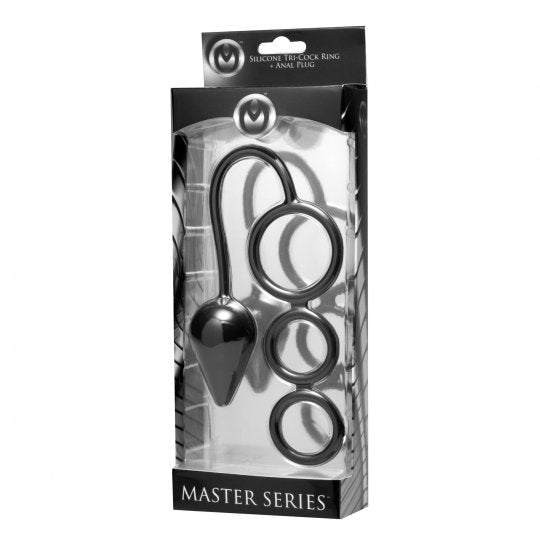 Triple Threat Silicone Tri Cock Ring with Anal Plug