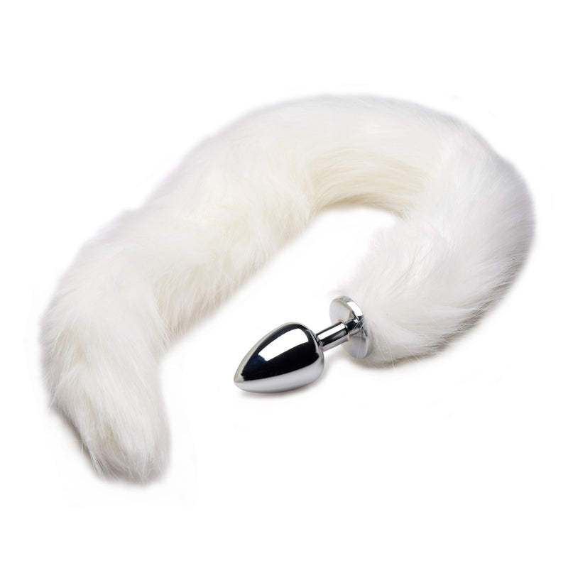 Extra Long Mink Tail Metal Anal Plug- White