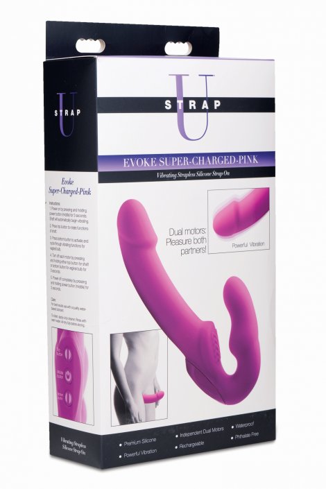 Evoke Rechargeable Vibrating Silicone Strapless Strap On - Pink