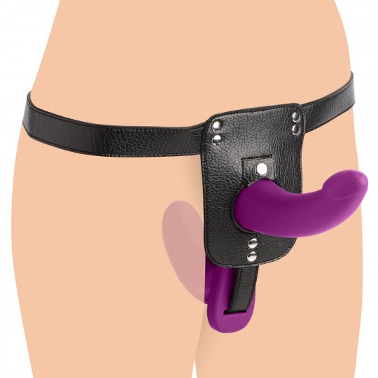 Double Take 10X Double Penetration Vibrating Strap-on Harness - Purple