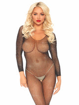 Rhinestone Fishnet Long Sleeved Crotchless Bodystocking