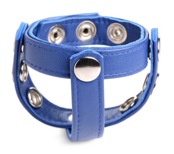 Leather Snap-on Cock Harness - Blue