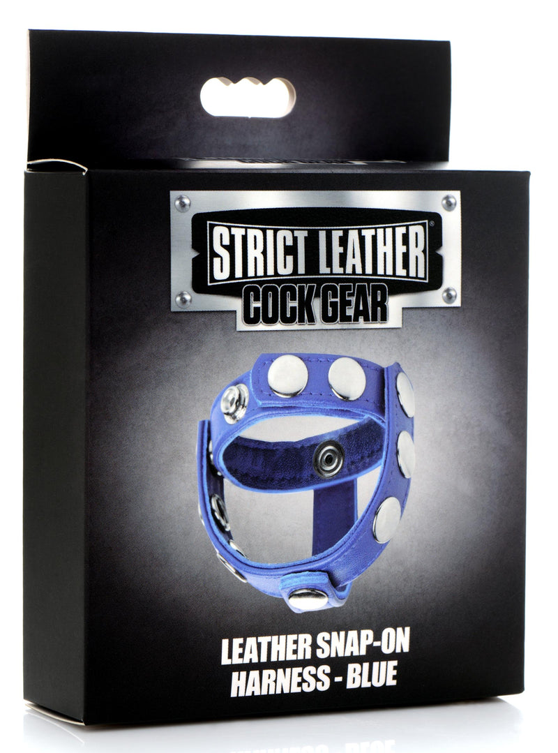 Leather Snap-on Cock Harness - Blue