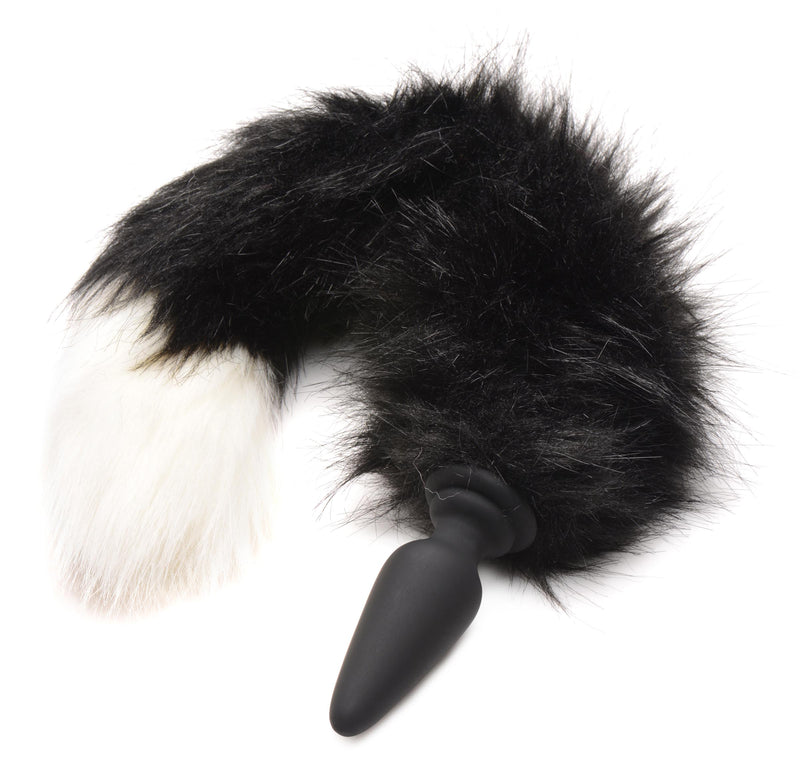 Small Anal Plug with Interchangeable Fox Tail - Black and White
