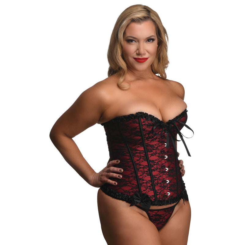 Scarlet Seduction Lace-up Corset and Thong - XL
