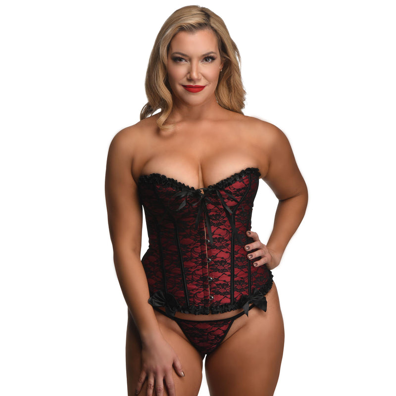 Scarlet Seduction Lace-up Corset and Thong - XL